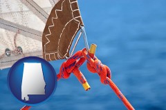 alabama map icon and marine knots on a sailboat