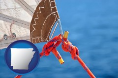 arkansas map icon and marine knots on a sailboat