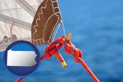pennsylvania map icon and marine knots on a sailboat