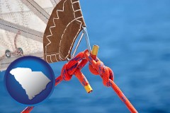 south-carolina map icon and marine knots on a sailboat