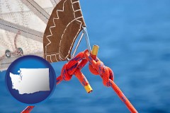 washington map icon and marine knots on a sailboat