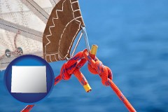 wyoming map icon and marine knots on a sailboat