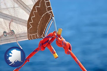 marine knots on a sailboat - with Alaska icon