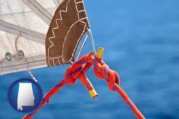 marine knots on a sailboat - with Alabama icon