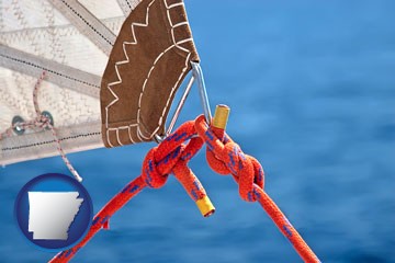 marine knots on a sailboat - with Arkansas icon