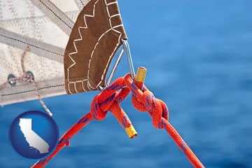 marine knots on a sailboat - with California icon