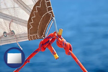 marine knots on a sailboat - with Colorado icon