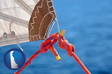 marine knots on a sailboat - with Delaware icon