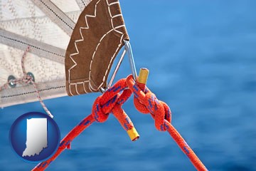 marine knots on a sailboat - with Indiana icon