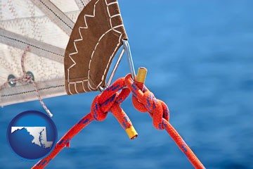 marine knots on a sailboat - with Maryland icon