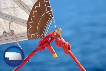 marine knots on a sailboat - with Nebraska icon
