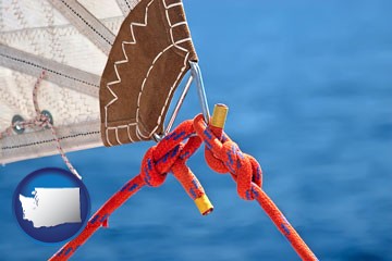 marine knots on a sailboat - with Washington icon