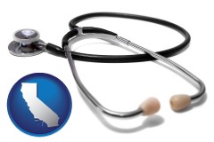 california map icon and a stethoscope