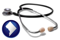 washington-dc map icon and a stethoscope