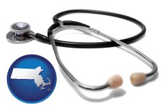 massachusetts map icon and a stethoscope