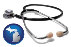 michigan map icon and a stethoscope