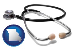 missouri map icon and a stethoscope