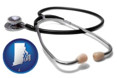 rhode-island map icon and a stethoscope