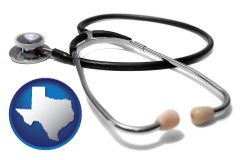 texas map icon and a stethoscope