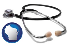 wisconsin map icon and a stethoscope