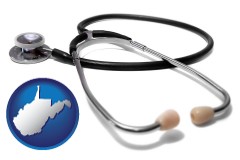 west-virginia map icon and a stethoscope