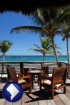 outdoor furniture on a tropical, oceanfront deck - with Washington, DC icon