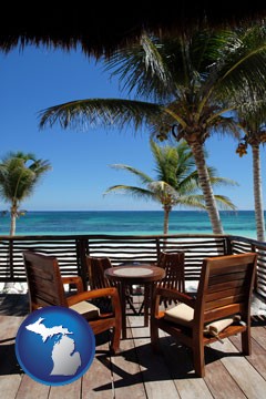 outdoor furniture on a tropical, oceanfront deck - with Michigan icon