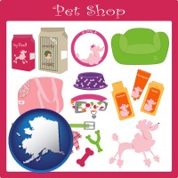 alaska map icon and pet shop products