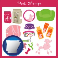 arkansas map icon and pet shop products