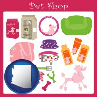 arizona map icon and pet shop products