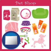 colorado map icon and pet shop products