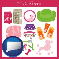 connecticut map icon and pet shop products