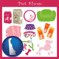 delaware map icon and pet shop products