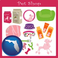florida map icon and pet shop products