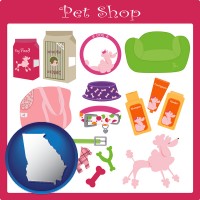 georgia map icon and pet shop products