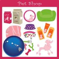 hawaii map icon and pet shop products