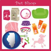 illinois map icon and pet shop products