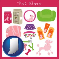 indiana map icon and pet shop products