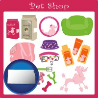 kansas map icon and pet shop products