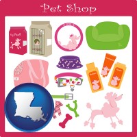 louisiana map icon and pet shop products
