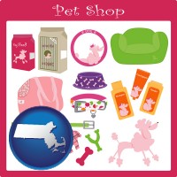 massachusetts map icon and pet shop products
