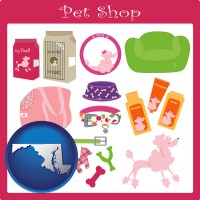 maryland map icon and pet shop products