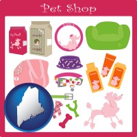 maine map icon and pet shop products