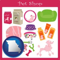 missouri map icon and pet shop products