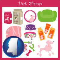 mississippi map icon and pet shop products