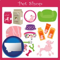 montana map icon and pet shop products