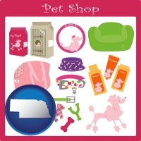 nebraska map icon and pet shop products