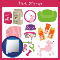 new-mexico map icon and pet shop products