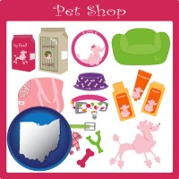 ohio map icon and pet shop products