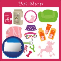 pennsylvania map icon and pet shop products